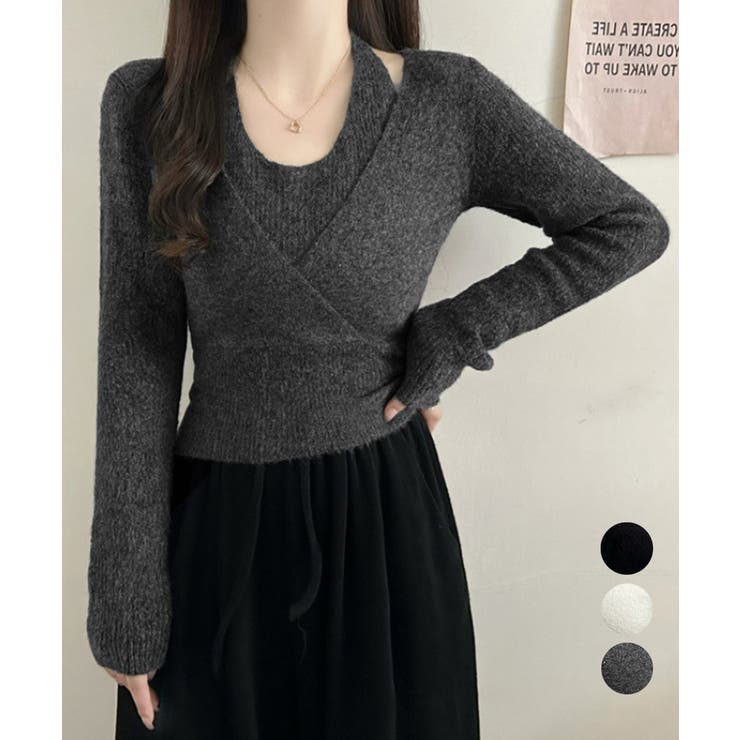 【10％OFFクーポン！4/10(金)1:59まで】Miniministore レイヤードニットトップス ホルターネック トップス