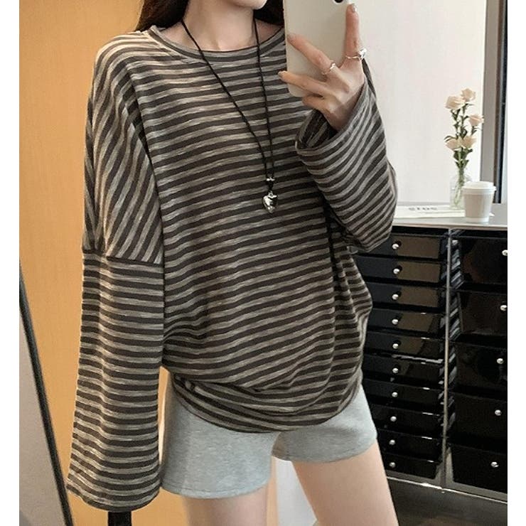 【10％OFFクーポン！5/7(木)9:59まで】Ulysses オーバーサイズクルーネックドロップドショルダースリーブボーダートップス トップスUlysses オーバーサイズクルーネックドロップドショルダースリーブボーダートップス トップス