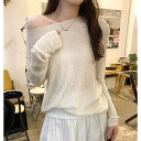 【8/11まで5%OFFクーポン】Ulysses ボートネック長袖透ける無地トップス トップス