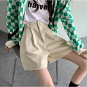 Ulysses ハイウエストボタン付きポケット付きコーデュロイ無地ショートパンツ パンツ・ズボン