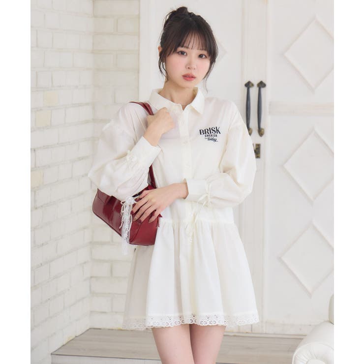 【10％OFFクーポン！1/16(金)1:59まで】RETRO GIRL 裾レースシャツOP ワンピース・ドレス