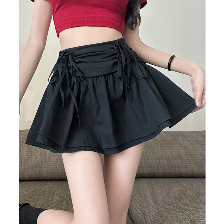 【10％OFFクーポン！3/26(木)1:59まで】aimoha 【Jasmine】シャーリングリボンフレアミニスカート Jasmine Grandiflorum スカート