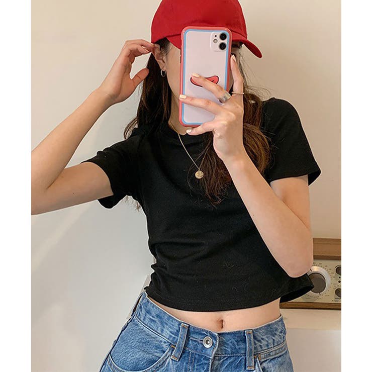 【ポイント2倍＆クーポン！3/11(水) 1:59まで】ショート丈tシャツ へそ出し 8色 夏 ショートトップス レディース カラー 無地 ミニ丈 大人気 シンプル カジュアル クルーネック オルチャン 細見え 半袖トップス カットソー 丸首 韓国フ