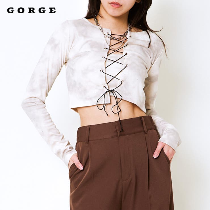 【10％OFFクーポン！2/23(月)1:59まで】GORGE 編み上げアンサンブルラメトップス トップス