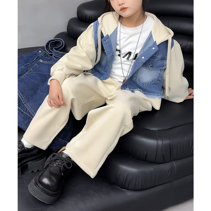 【10%OFFクーポン!12/11(木)1:59まで】aimoha kids 【aimoha KIDS】デニムジャケットとスウェットのセットアップ アウター(コ...