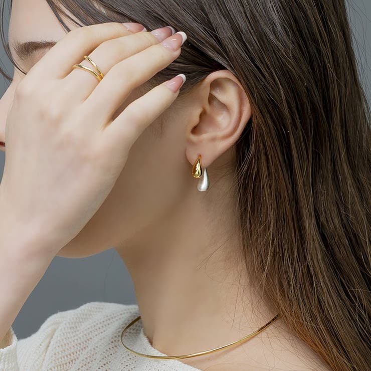 【10％OFFクーポン！11/27(木)1:59まで】CREAM-DOT ピアス レディース ティアドロップ ぷっくり 雫 バックキャッチピアス MIXカラー クラフト調 艶 マット ミックスデザイン 大人 ゴールド シルバー アクセサリー