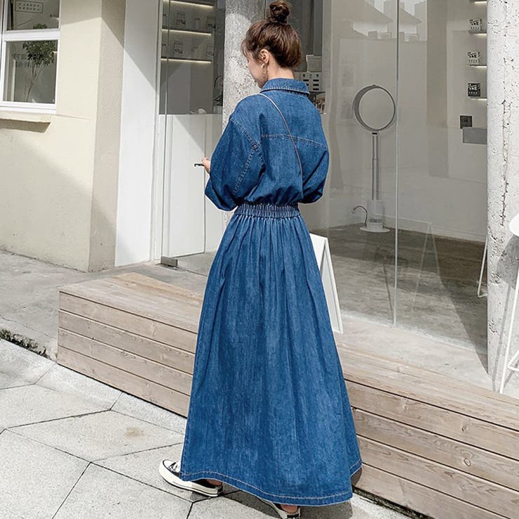 privatebeach 【新色追加】ウエストマークデニムシャツロングワンピース ワンピース・ドレス