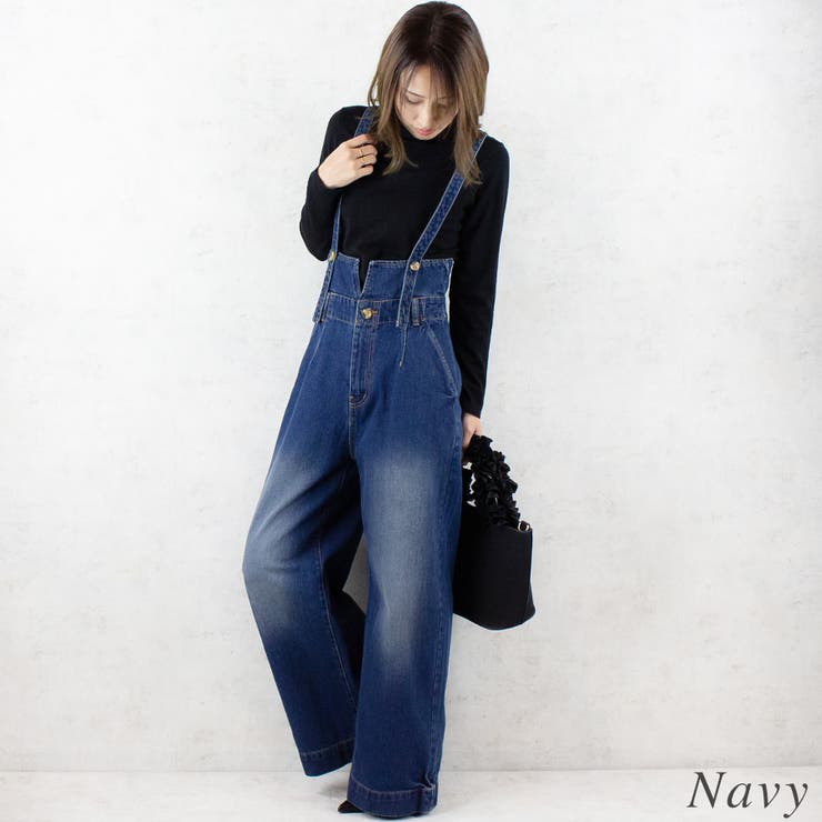 A.NATALY デニムハイウエストサス付ワイドパンツ ワンピース・ドレス