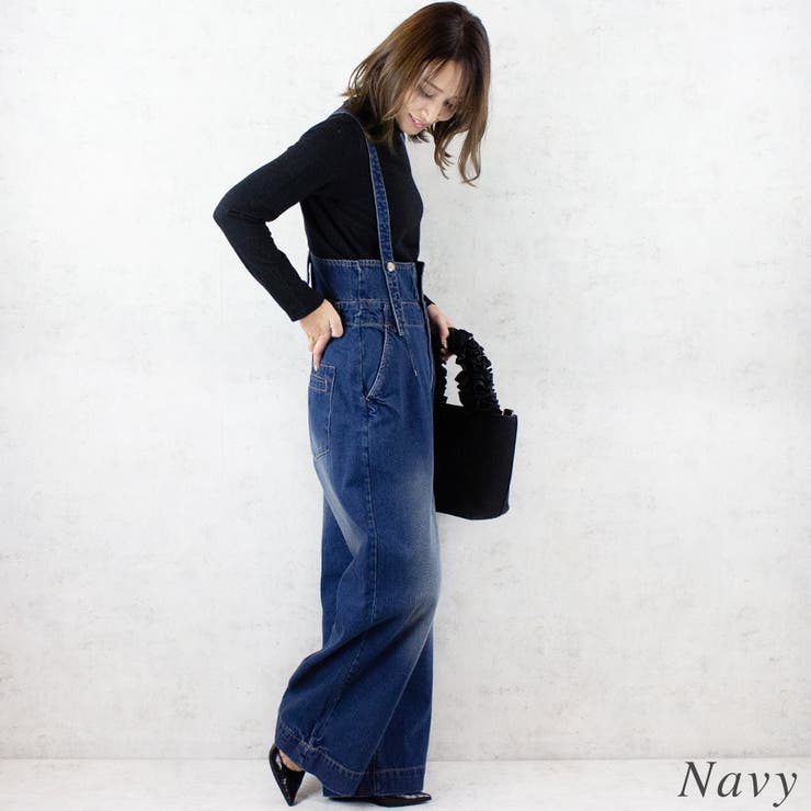 A.NATALY デニムハイウエストサス付ワイドパンツ ワンピース・ドレス