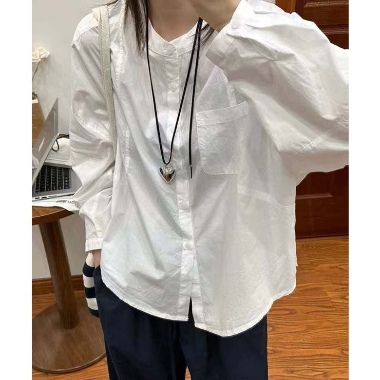 aimoha バンドカラーコットンシャツ トップス