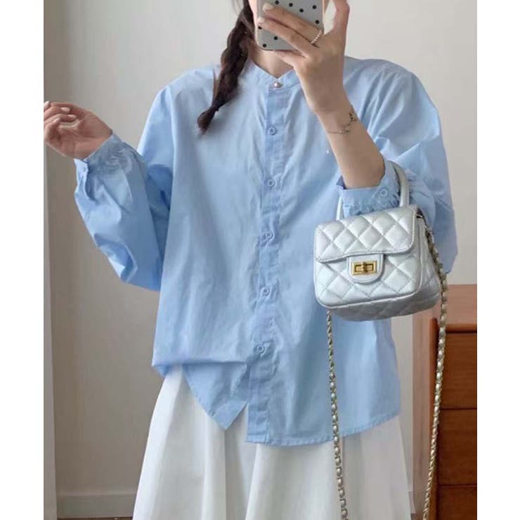 aimoha バンドカラーボリュームスリーブシャツ トップス