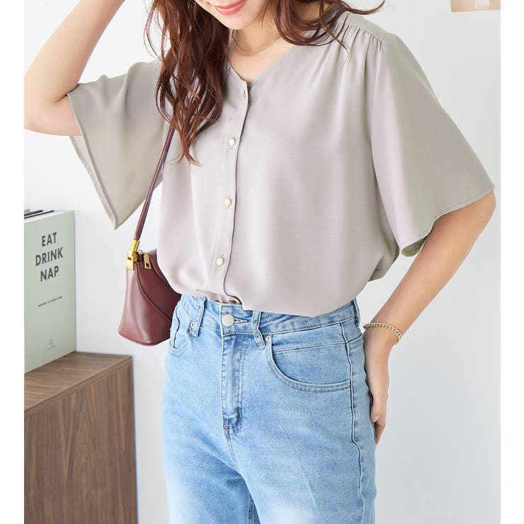 【10％OFFクーポン！2/10(火)1:59まで】alotta 前後2WAYフレアー袖ブラウス トップス