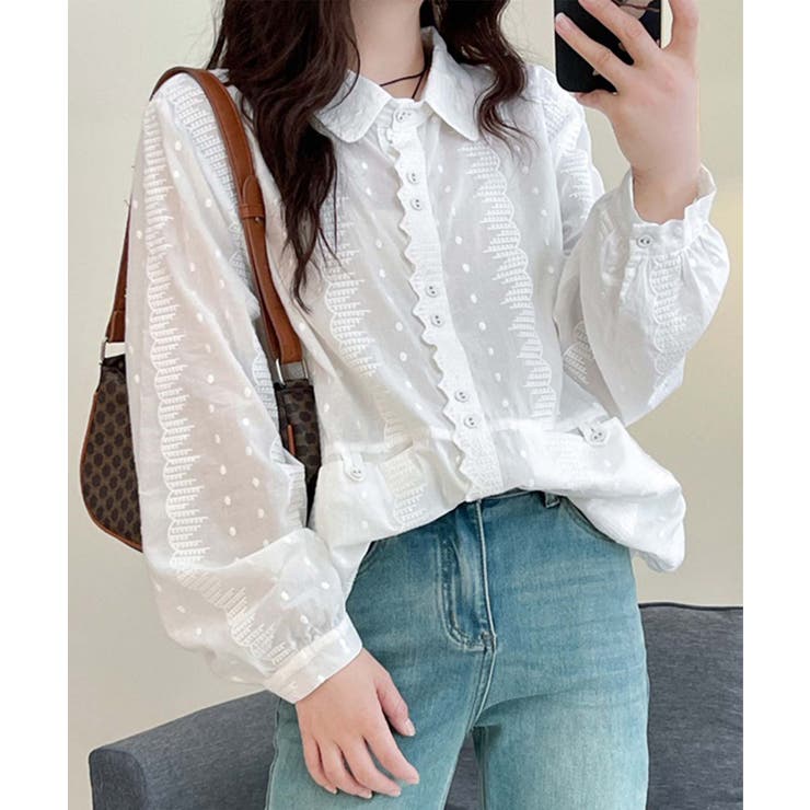 aimoha レーストリムドットシャツブラウス トップス