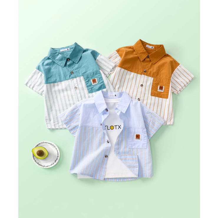 【ポイント2倍＆クーポン！3/11(水) 1:59まで】aimoha kids 【Aimoha KIDS】ストライプ切り替えデザインキッズシャツ トップス