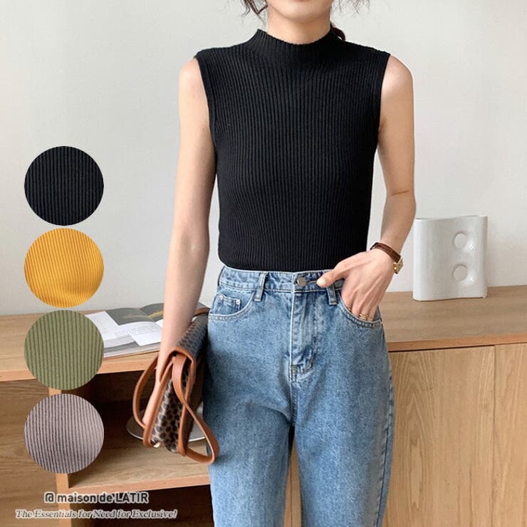 maison de LATIR リブ サマーニット タンクトップ レディース トップス ニット プルオーバー ノースリーブ クルーネック シンプル 無地 薄手 通勤 オフィス ブラック ホワイト カジュアル 韓国ファッション 冬 セクシー 冬服 韓国