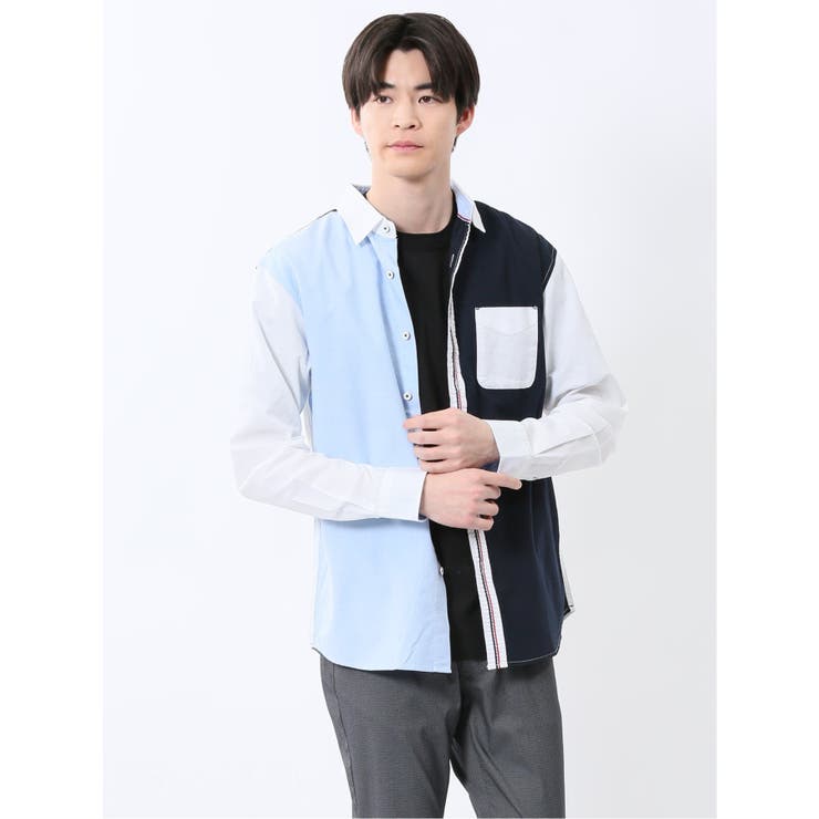 TAKA-Q MEN 【WEB限定】綿オックス トリコテープ レギュラーカラー長袖シャツ トップス