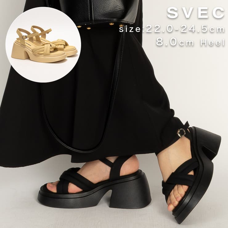 【10%OFFクーポン!11/27(木)1:59まで】SVEC 厚底 クロスストラップ パフィサンダル シューズ・靴