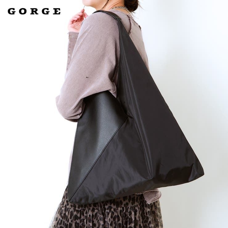 【10％OFFクーポン！11/27(木)1:59まで】GORGE 《三角フォルムで差がつく》レディース 合皮×布帛 トートバッグ 大容量 春夏秋冬 バッグ・鞄