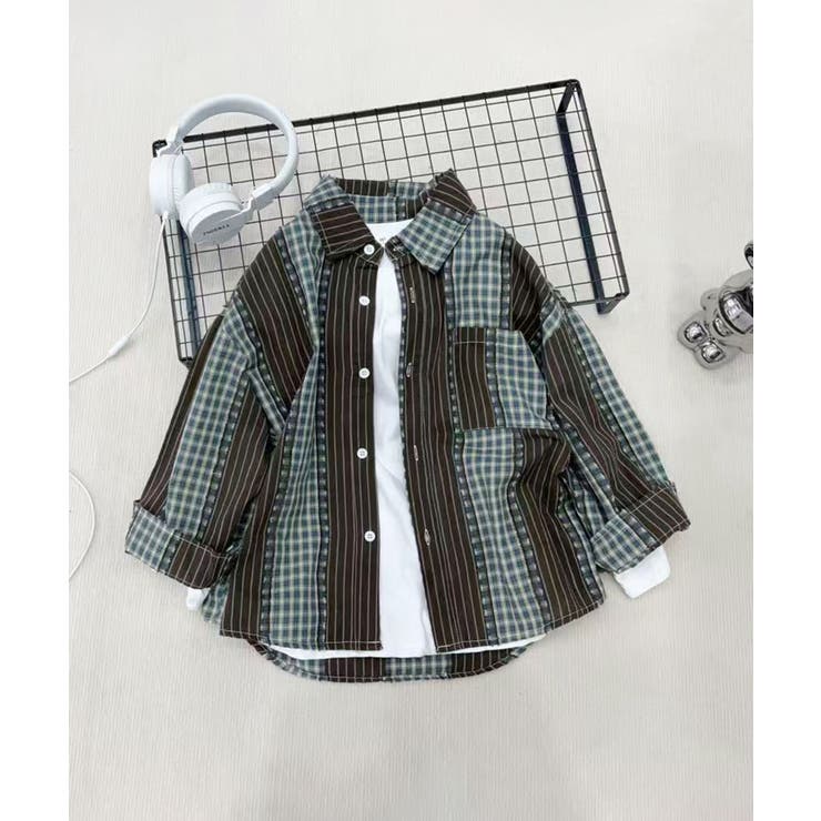 aimoha kids 【aimoha KIDS】コントラストチェック柄シャツ トップス