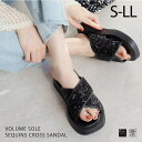 【5/15限定 15%OFFクーポン】VIVIAN COLLECTION 厚底スパンコールクロスバンドサンダル シューズ・靴