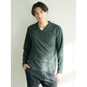 TAKA-Q MEN ジャガード市松 フェイクVネック長袖Tシャツ トップス