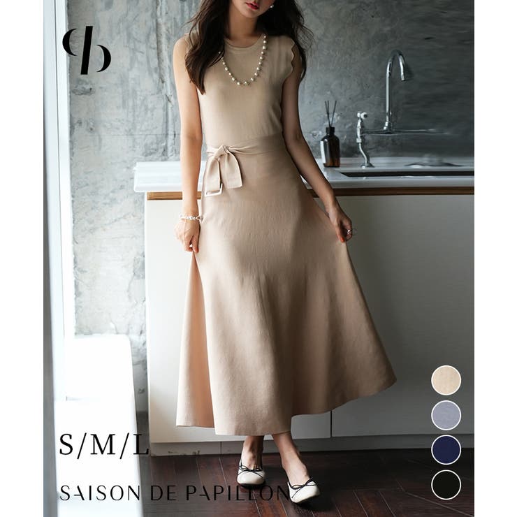 【10％OFFクーポン！2/23(月)1:59まで】SAISON DE PAPILLON スカラップスリーブニットワンピース ワンピース・ドレス