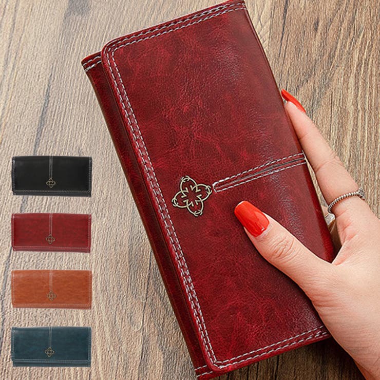 STYLEBLOCK ロングウォレット 長財布 ステッチ 無地 PUレザー 合皮 財布 レディース ワインレッド ブルー ブラック キャメルブラウン 財布