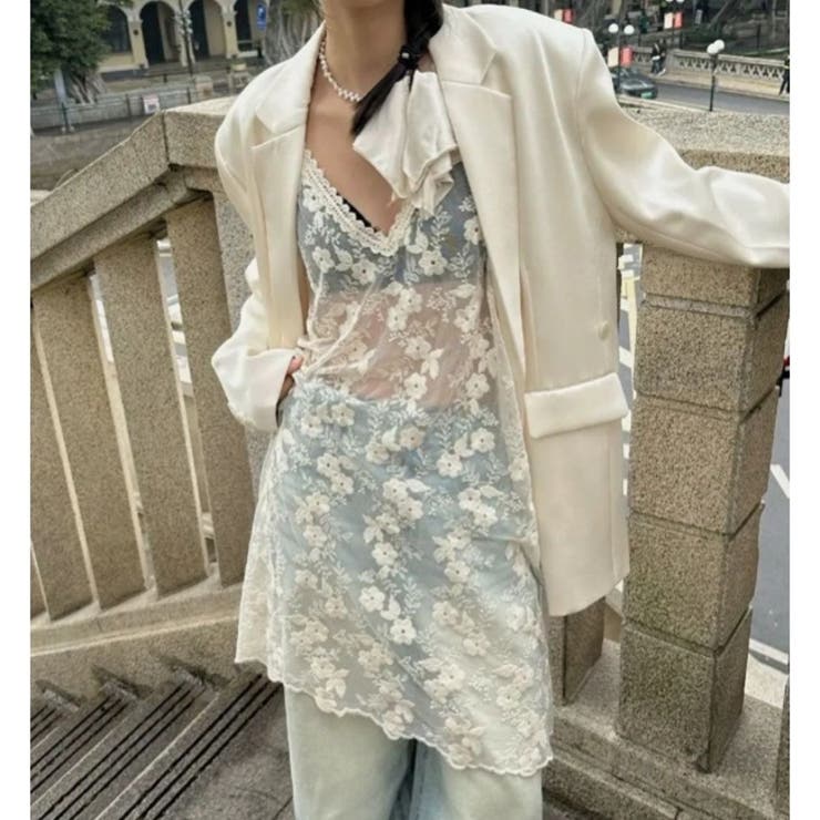 LADY LIKE 【春夏新作】チュールレースレイヤードワンピース ワンピース・ドレス