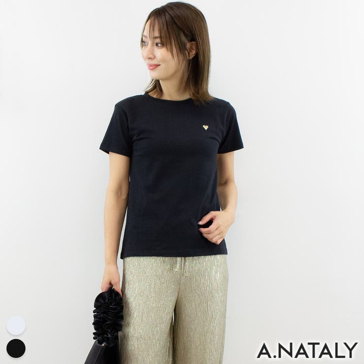 【10％OFFクーポン！7/26(日)1:59まで】A.NATALY ハート箔プリントTシャツ トップス