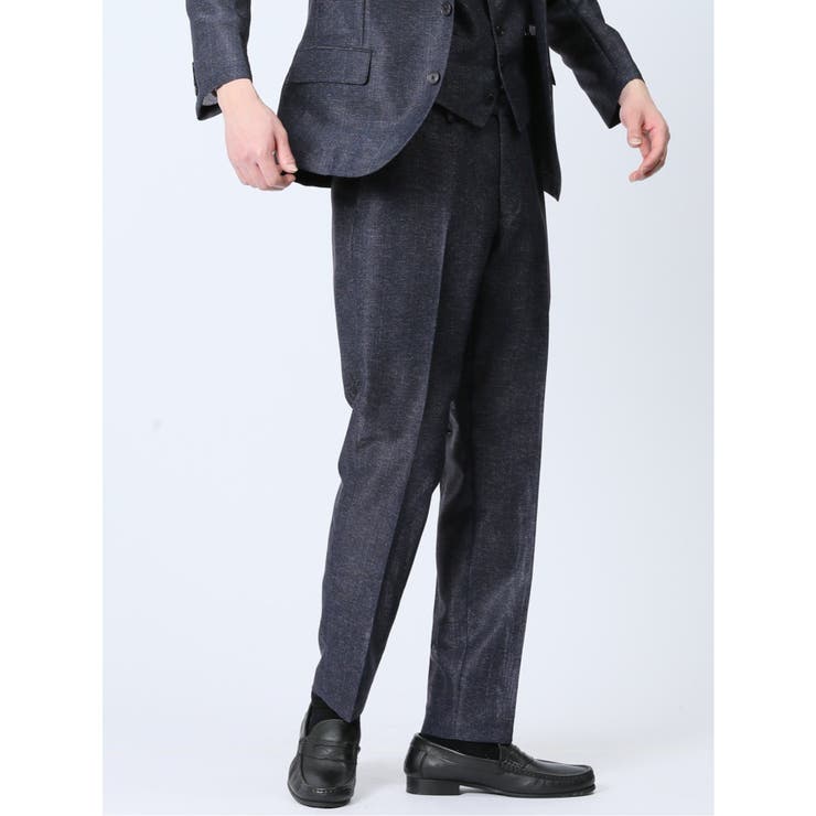 【10%OFFクーポン!11/27(木)1:59まで】TAKA-Q MEN TechLinen スリムフィット ノータックパンツ チェック紺(セットアップ可能)...