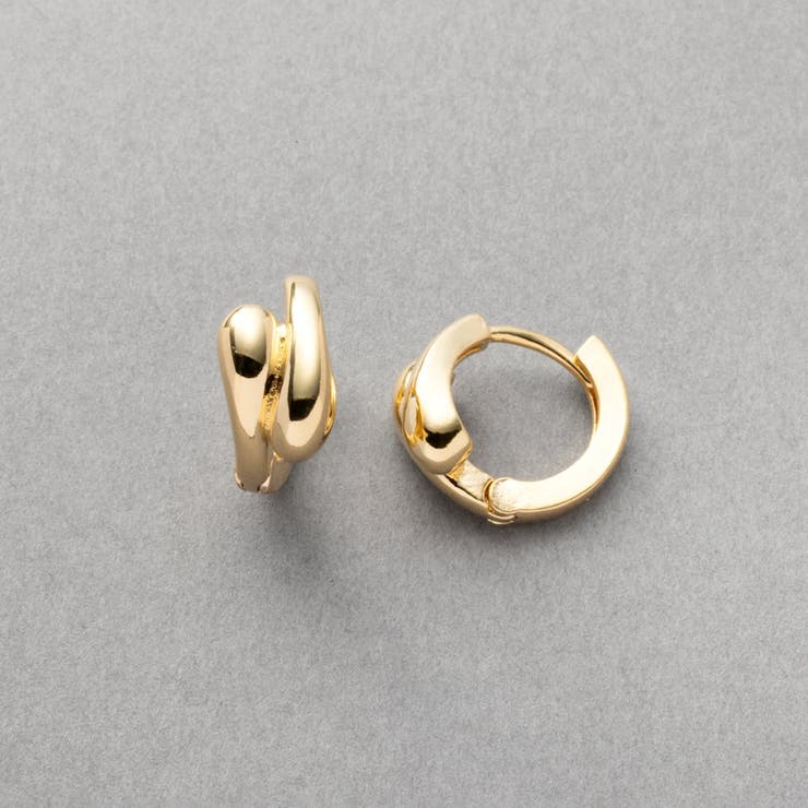 CREAM-DOT ピアス レディース キャッチレス 中折れ ぷっくり メタル フープピアス ライン 二重 開閉式 ワンタッチ 大人 上品 ゴールド シルバー アクセサリー(4)