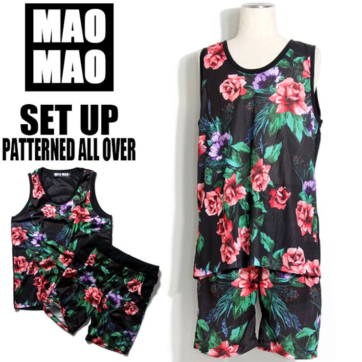 【10%OFFクーポン!11/27(木)1:59まで】T-LINK MaoMao ストリート メッシュ バスケ 上下 セットアップ メンズ ボタニカル柄 メンズ...