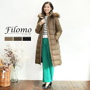 sankyo shokai ダウンコート レディース ロング ダウン90% ラクーン ファー フード付き Filomo ブランド 100cm きれいめ ダウン コート ロングコート ロング丈コート ベンチコート レディースダウンコート ブラック 冬 ア