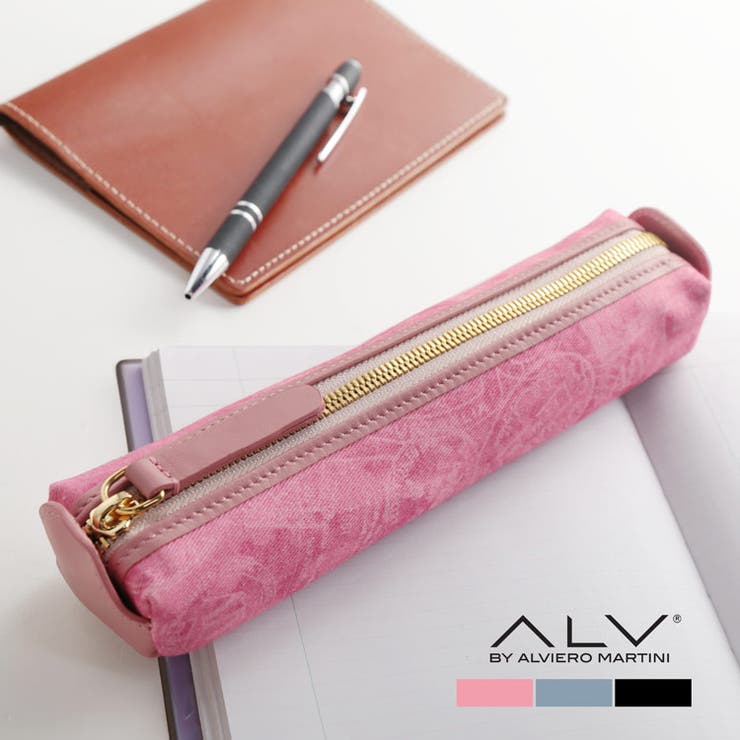 sankyo shokai ペンケース スリム レディース ブランド ALV エーエルブイ イタリア製 筆箱 ロング サイズ モノグラム 生地 コットン デニム...