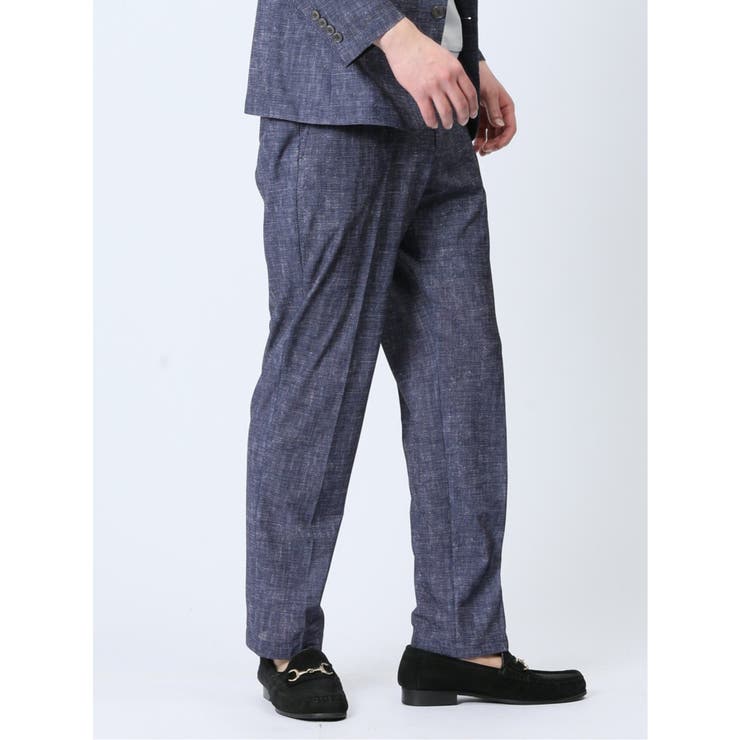 【10%OFFクーポン!11/27(木)1:59まで】TAKA-Q MEN TechDenim スリムフィット ノータックパンツ 紺(セットアップ可能) スーツ
