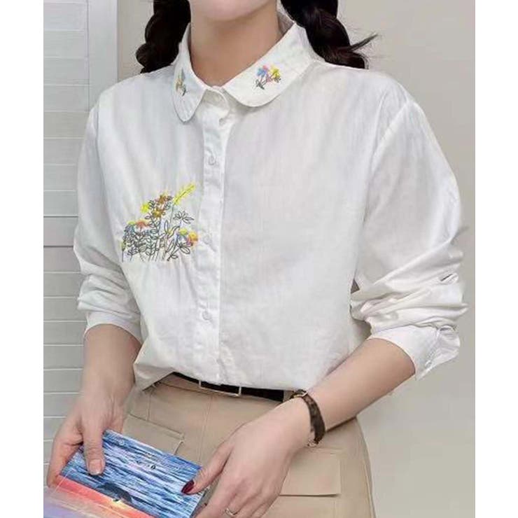 aimoha 刺繍入り襟デザインシャツ トップス