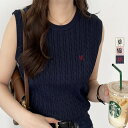 GeeRA 【nelliy.】ケーブル編みワンポイント刺しゅうノースリーブニット トップス