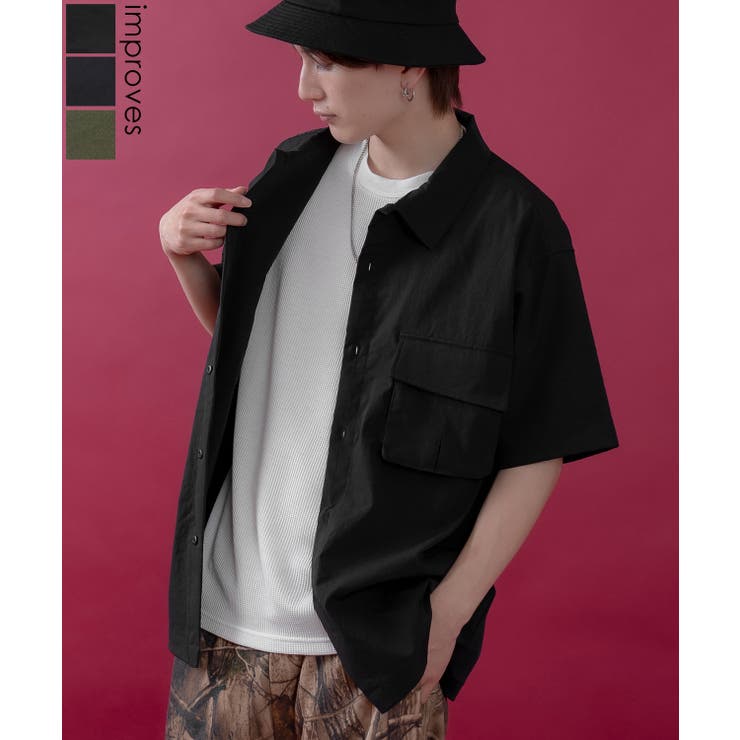 improves 半袖シャツ メンズ レディース サイドウェイスタンス ミリタリーシャツ イージーケア アメカジ カジュアル スケーター ストリート 古着MIX 韓国ファッション トップス
