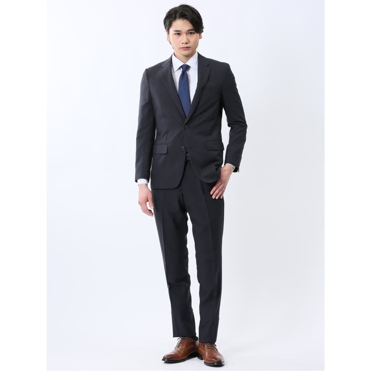 【10%OFFクーポン!11/27(木)1:59まで】TAKA-Q MEN ストレッチウォッシャブル スリムフィット 2ボタン2ピーススーツ カルゼ紺 スーツ