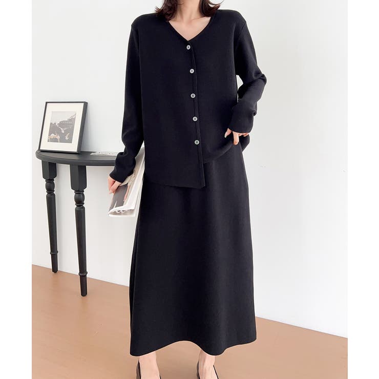 【10％OFFクーポン！12/11(木)1:59まで】aimoha フェイクボタン付きトップスセットアップ アウター(コート・ジャケットなど)