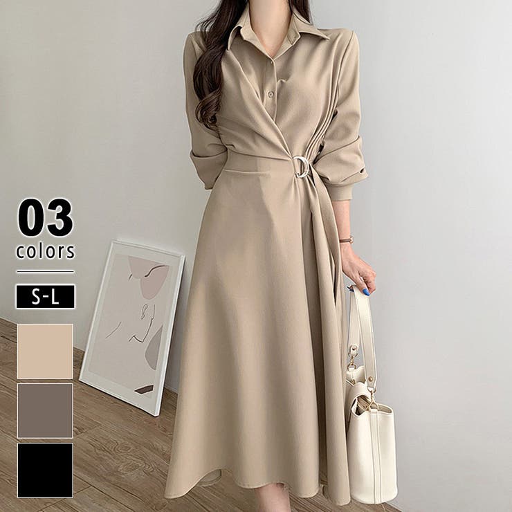 COCOMOMO シャツワンピース きれいめワンピース ロングワンピース きれいめ ワンピース レディース 長袖 シャツワンピ 襟付き ロング aライン 大人 フォーマル 体型カバー 変形 セレモニー オフィス オフィスカジュアル 秋冬 春 秋 冬 韓国