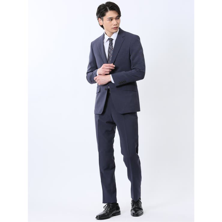 【10%OFFクーポン!11/27(木)1:59まで】TAKA-Q MEN ストレッチウォッシャブル レギュラーフィット 2ボタン2ピーススーツ 組織青 スーツ