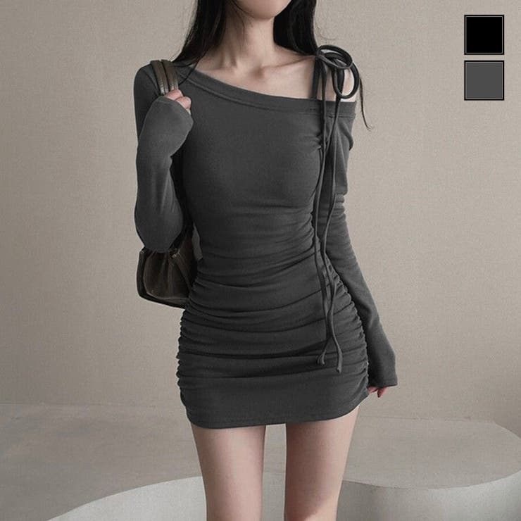 LADY LIKE 【春夏新作】サイドギャザーワンショルダーミニワンピース ワンピース・ドレス