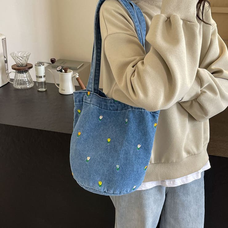 【10％OFFクーポン！2/10(火)1:59まで】Doux Belle 花柄デザインデニムトートバッグ バッグ・鞄