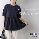 【6/11 1:59まで 10%OFFクーポン】Pierrot パフフレアTシャツ ☆ Tシャツ 綿100% パフスリーブ ウエスト切り替え ギャザー ピエロ トップス