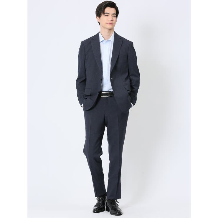 【10%OFFクーポン!11/27(木)1:59まで】TAKA-Q MEN 軽量メッシュ レギュラーフィット 2ボタン2ピーススーツ チェック青 スーツ