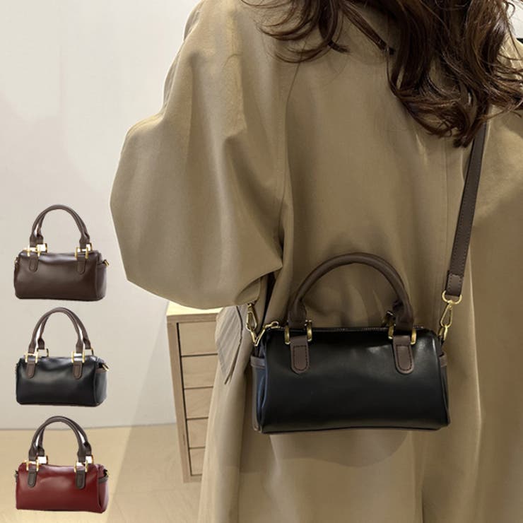 STYLEBLOCK ハンドバッグ ショルダーバッグ 2WAY ミニ 小さい 斜めがけ 肩掛け レザー調 ボストン型 鞄 レディース ブラック レッド コーヒー バッグ・鞄