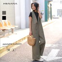 HENANA サロペット レディース オールインワン ワンピース オールインワン 楽ちん 上品 大人 ワイドパンツ ポケット セットアップ Vネック ベイカーパ...