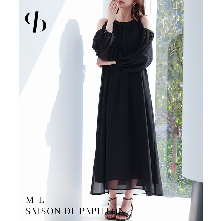 SAISON DE PAPILLON ベルト付きシフォン生地ワンピース ワンピース・ドレス
