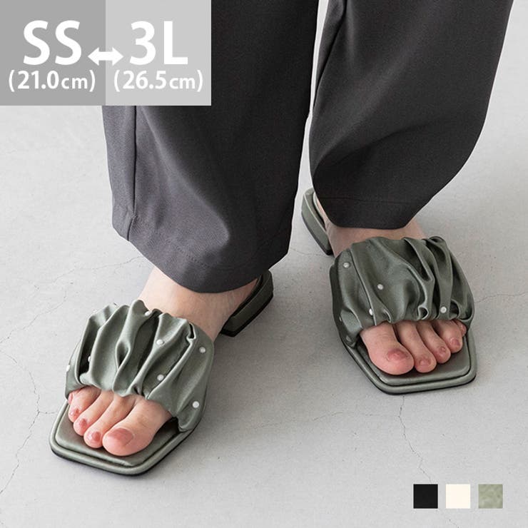 【10％OFFクーポン！1/16(金)1:59まで】welleg サンダル レディース ミュール スリッパ つっかけ チャンキーヒール デザインヒール 変形ヒール ローヒール 痛くない 歩きやすい オフィスカジュアル スクエアトゥ パール ギャザー パー